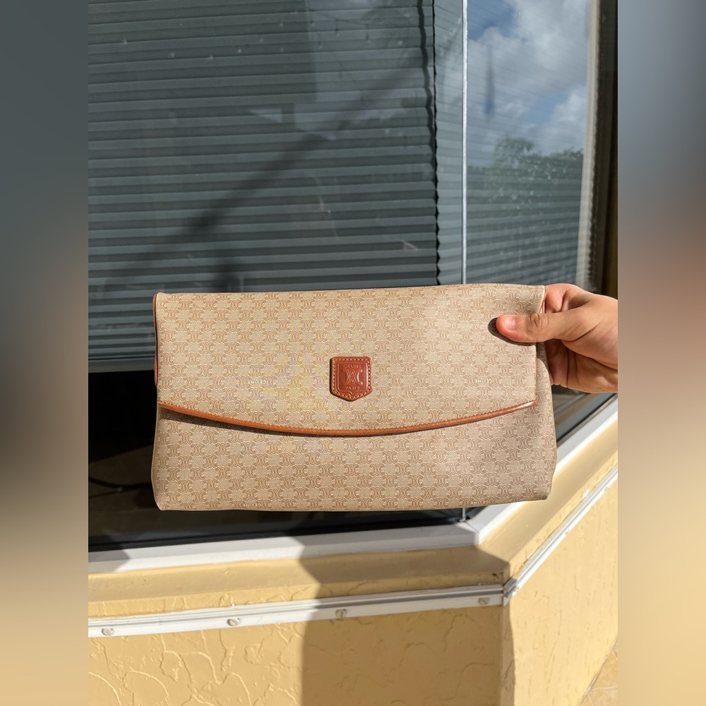 Céline Macadam Clutch Bag Brown Beige